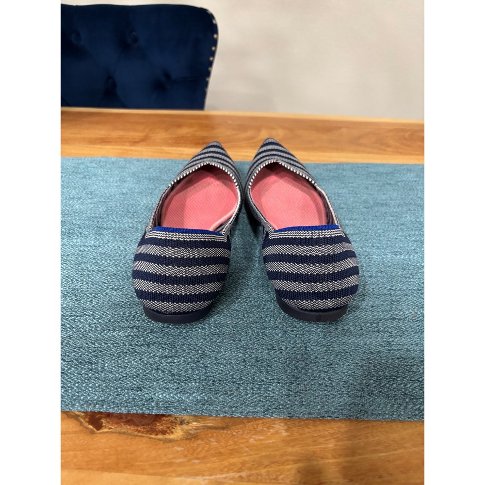 Rothys The Point Navy White Nautical Stripe Pointed Toe Flats Womens 10 - Picture 3 of 5